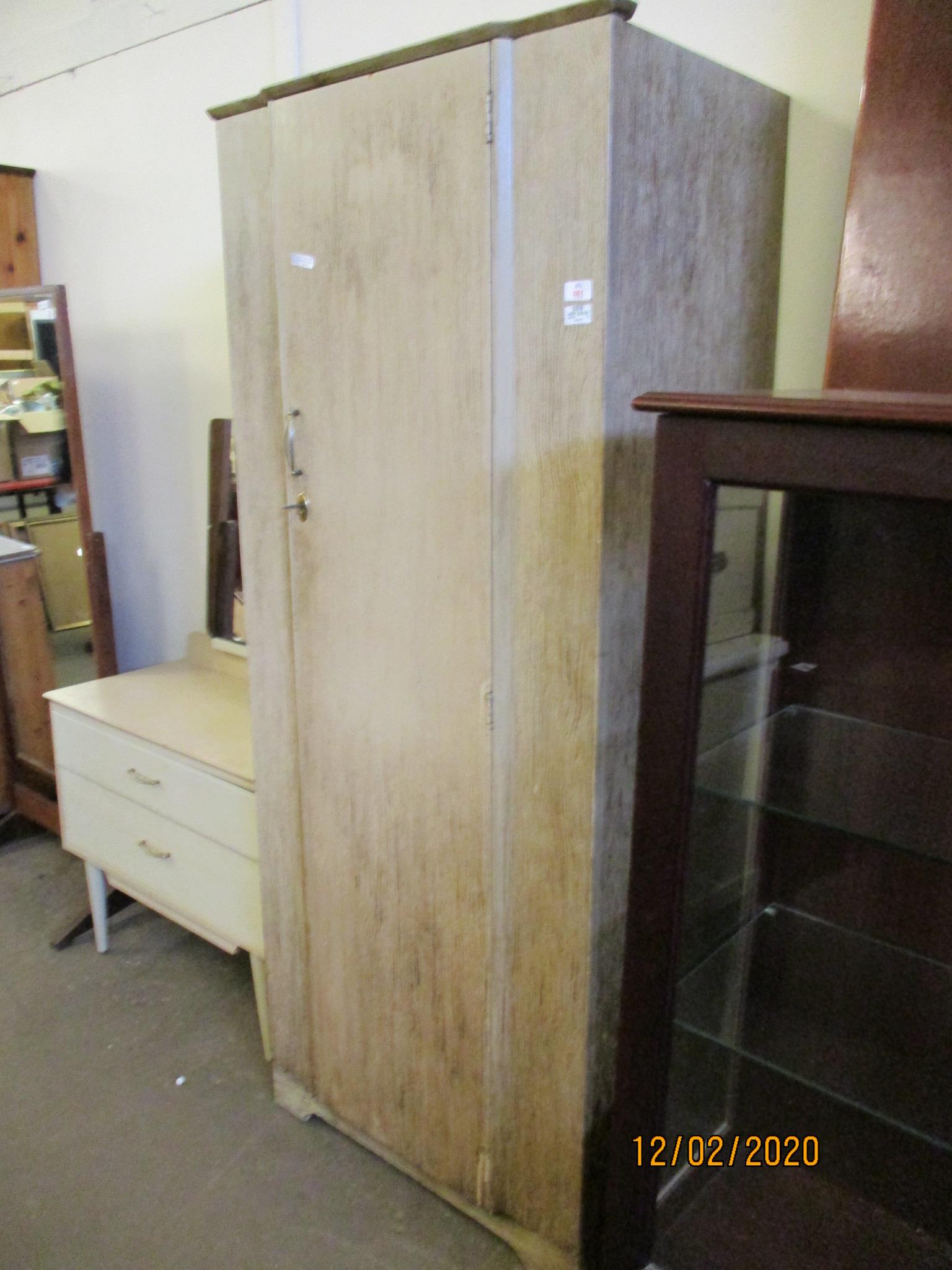PLYWOOD FORMED SINGLE DOOR WARDROBE AND A MIRRORED TWO DRAWER DRESSING CHEST (2)
