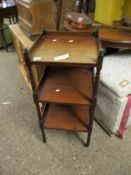 19TH CENTURY MAHOGANY THREE TIER WHATNOT ON TURNED SUPPORTS