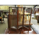 MAHOGANY FRAMED THREE-SECTIONAL TABLE SCREEN WITH GLAZED PANEL