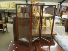 MAHOGANY FRAMED THREE-SECTIONAL TABLE SCREEN WITH GLAZED PANEL