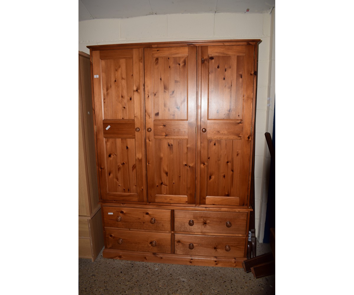 MODERN PINE TRIPLE WARDROBE WITH DRAWERS BELOW