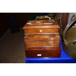 EARLY 20TH CENTURY OAK INK STAND, TWO OTHER 19TH CENTURY BOXES