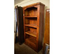 RETRO STAINED WOOD FOUR-SHELF BOOKCASE WITH TWO DRAWERS BELOW