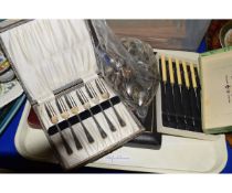 TRAY VARIOUS SILVER PLATED CUTLERY (SOME CASED)