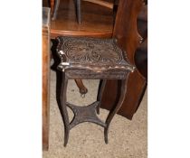 EARLY 20TH CENTURY MAHOGANY CARVED TOP TWO-TIER OCCASIONAL TABLE