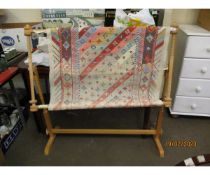 MODERN TAPESTRY SCREEN, BAG OF WOOL AND MATERIAL