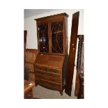 EDWARDIAN MAHOGANY BUREAU BOOKCASE WITH TWO ASTRAGAL GLAZED DOORS OVER DROP FRONT WITH TWO DRAWERS