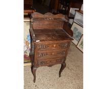 CARVED OAK FRENCH OR GERMAN THREE DRAWER SIDE CABINET