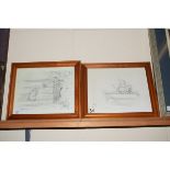 TWO REPRODUCTIONS OF PENCIL SKETCHES DEPICTING SCENES OF WINNIE THE POOH