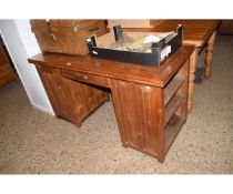 EASTERN HARDWOOD TWIN PEDESTAL DESK FITTED CENTRALLY WITH SINGLE DRAWER