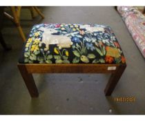 OAK FOOT STOOL WITH WOOL EMBROIDERED SEAT