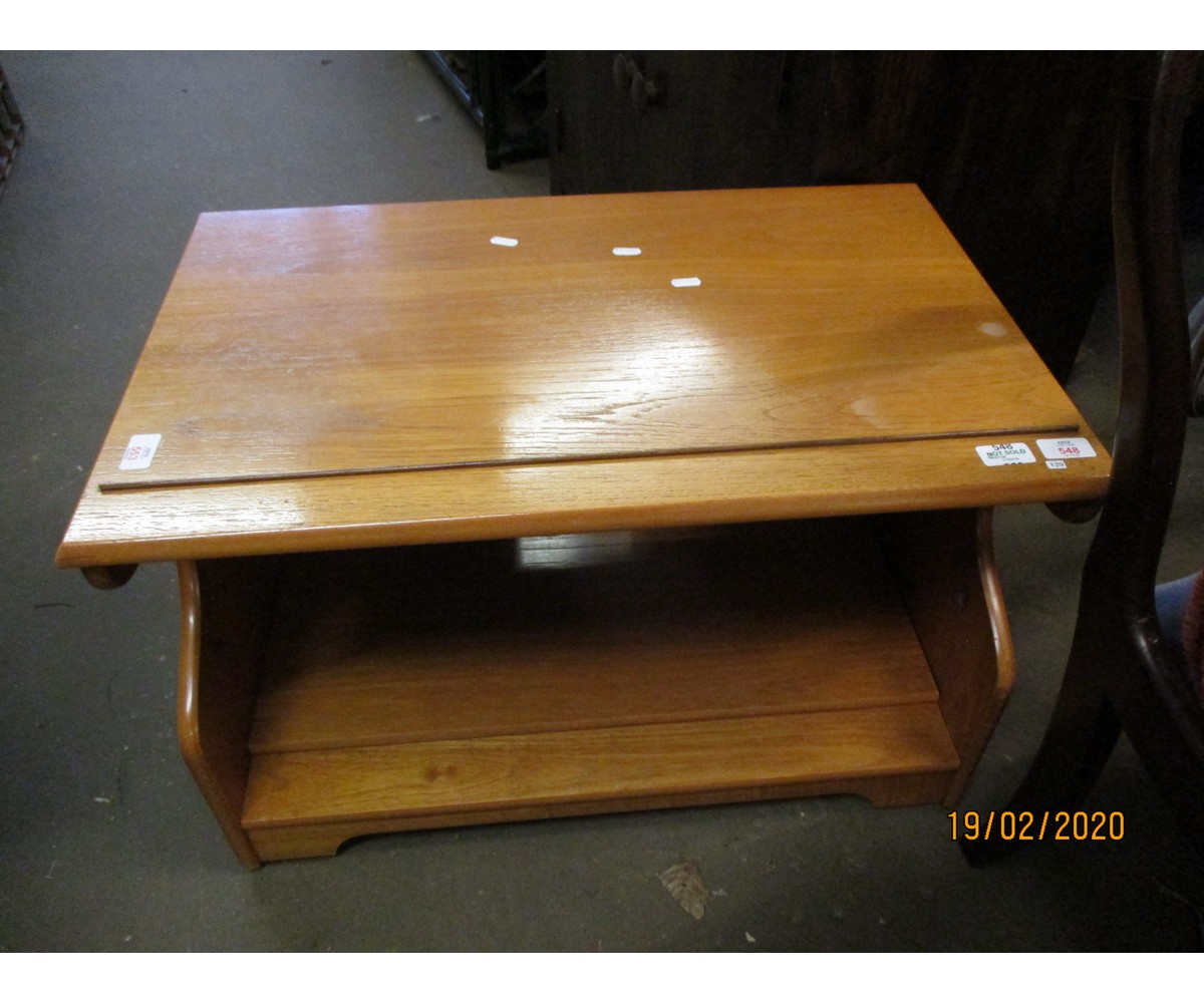 TEAK FRAMED OPEN FRONTED TV CUPBOARD