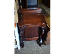 MAHOGANY DAVENPORT WITH LIFTING TOP AND TYPICAL DRAWERS AND DUMMY DRAWERS ETC
