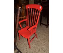 UPCYCLED RED GLOSS PAINTED STICK BACK WINDSOR CHAIR