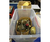 TWO BOXES TRANSFORMER, VARIOUS METAL WARE, KITCHEN WARE ETC