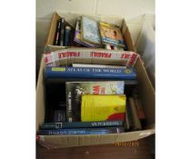TWO BOXES OF MIXED BOOKS, PHILIPS WORLD ATLAS ETC