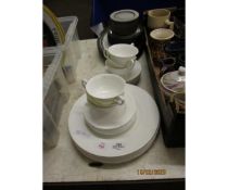 PART SET OF WEDGWOOD WHITE GLAZED TEA/DINNER WARES, PART SET OF DENBY DARK GREEN RIMMED PLATES