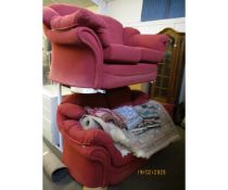 TWO MODERN PINK UPHOLSTERED TWO-SEATER SOFAS