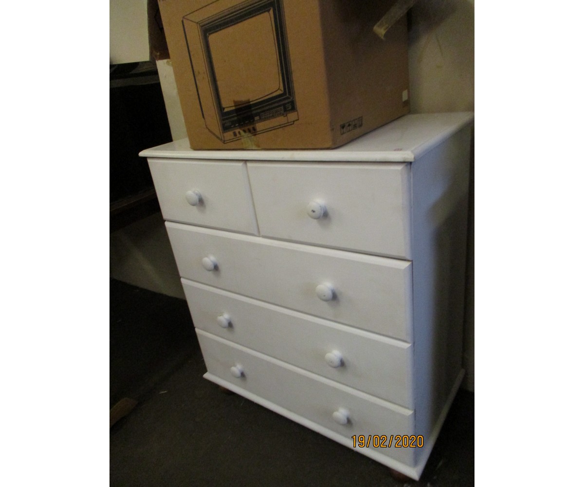 MODERN WHITE PAINTED FIVE DRAWER CHEST