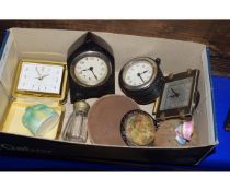 BOX VARIOUS TRAVELLING CLOCKS, FIGURES ETC