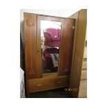 OAK FRAMED ARTS & CRAFTS STYLISED SINGLE MIRRORED DOOR WARDROBE WITH INLAID FLORAL DETAIL AND FULL