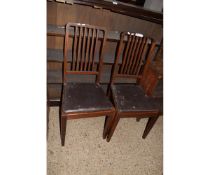 PAIR OF GEORGIAN MAHOGANY FRAMED BAR BACK DINING CHAIRS WITH BLACK REXINE DROP IN SEATS