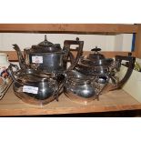 THREE PIECE EPBM TEA SET AND FURTHER HALF-FLUTED PLATED TEA POT