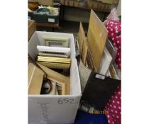 BOX AND A CARRIER BAG OF VARIOUS PICTURE FRAMES, ARTISTS BACKING PLATES ETC