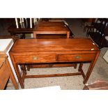 MODERN MAHOGANY STAINED SUITE OF HALL TABLE AND TWO COFFEE TABLES