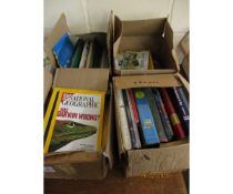 FOUR BOXES OF MIXED BOOKS TO INCLUDE NATIONAL GEOGRAPHIC MAGAZINE