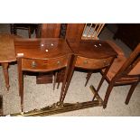 PAIR OF EDWARDIAN MAHOGANY BOW FRONTED SINGLE DRAWER SIDE TABLES