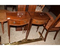 PAIR OF EDWARDIAN MAHOGANY BOW FRONTED SINGLE DRAWER SIDE TABLES