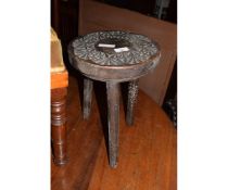 SMALL CARVED TOP THREE LEGGED STOOL