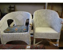 TWO LLOYD LOOM TYPE WHITE PAINTED BEDROOM CHAIRS