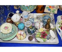 TWO TRAYS VARIOUS FLORAL ORNAMENTS, POTTERY ETC