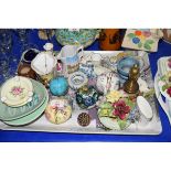 TWO TRAYS VARIOUS FLORAL ORNAMENTS, POTTERY ETC