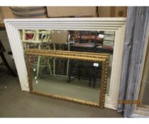 MODERN GILT FRAMED WALL MIRROR AND A FURTHER MODERN MIRROR WITH A STEPPED FRAME