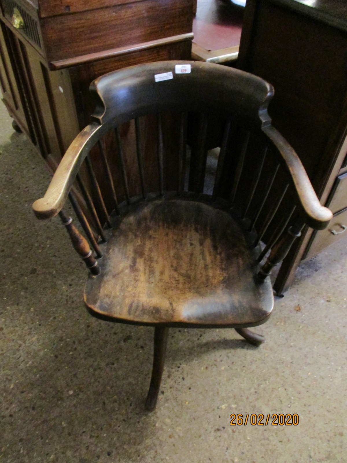 LATE 19TH/EARLY 20TH CENTURY STICK BACK SWIVEL DESK CHAIR RETAILED BY ROBERTSON & COLEMAN OF