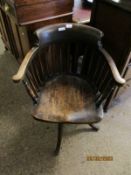 LATE 19TH/EARLY 20TH CENTURY STICK BACK SWIVEL DESK CHAIR RETAILED BY ROBERTSON & COLEMAN OF