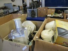 THREE BOXES OF MIXED KITCHEN WARES, GLASS WARES ETC