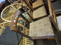 REGENCY MAHOGANY TURNED BAR BACK DINING CHAIR WITH TURNED FRONT LEGS AND FLORAL DROP IN SEAT