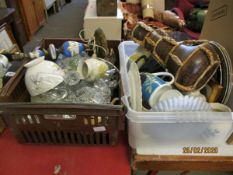 TWO BOXES CONTAINING MIXED CHINA, GLASS WARES, LAMP ETC