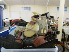 PLASTIC CRATE CONTAINING NOVELTY PRESSED TIN MOTORBIKE WALL ORNAMENTS