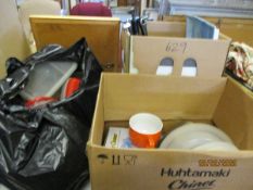 THREE BOXES OF MIXED KITCHEN WARES, PANS ETC