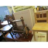 BEECHWOOD FRAMED CHILD’S CHAIR AND A SPARK GUARD, MAGAZINE RACK AND A STOOL (4)