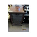 REPRODUCTION MAHOGANY GLAZED DOOR MUSIC CABINET WITH A SONY STACK SYSTEM (LACKING SPEAKERS)