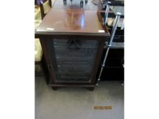 REPRODUCTION MAHOGANY GLAZED DOOR MUSIC CABINET WITH A SONY STACK SYSTEM (LACKING SPEAKERS)
