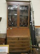 EDWARDIAN MAHOGANY BUREAU BOOKCASE WITH TWO ASTRAGAL GLAZED DOORS OVER DROP FRONT WITH TWO DRAWERS