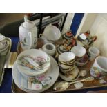 TRAY OF VARIOUS EGG SHELL TEA WARES, PLATED CUTLERY