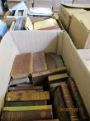 BOX CONTAINING MIXED LEATHER BOUND BOOKS ETC